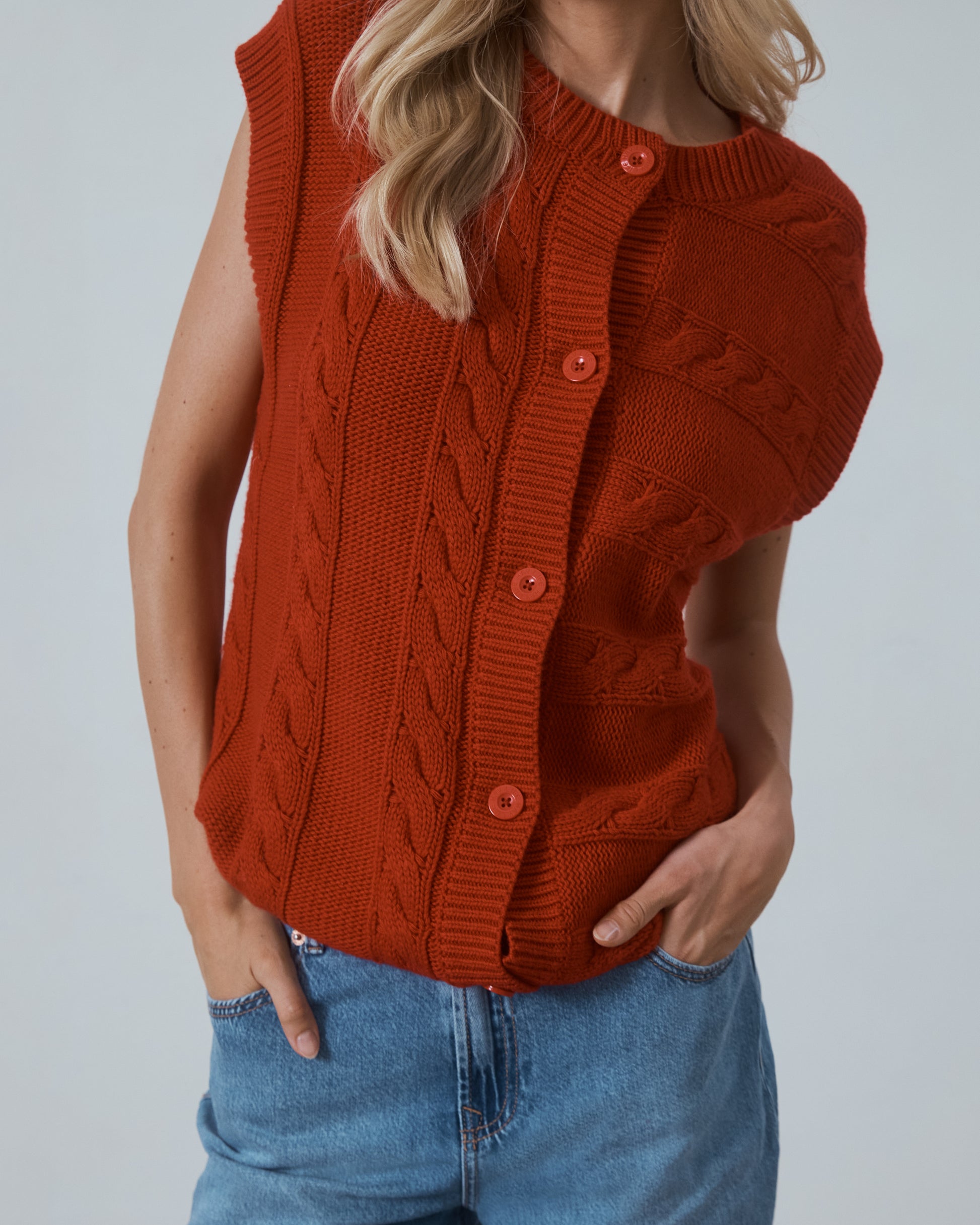 Pace Button Vest Cherry Red