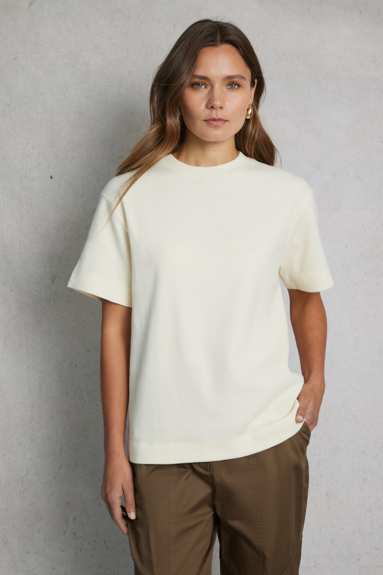 Waffle Boxy Tee Off White