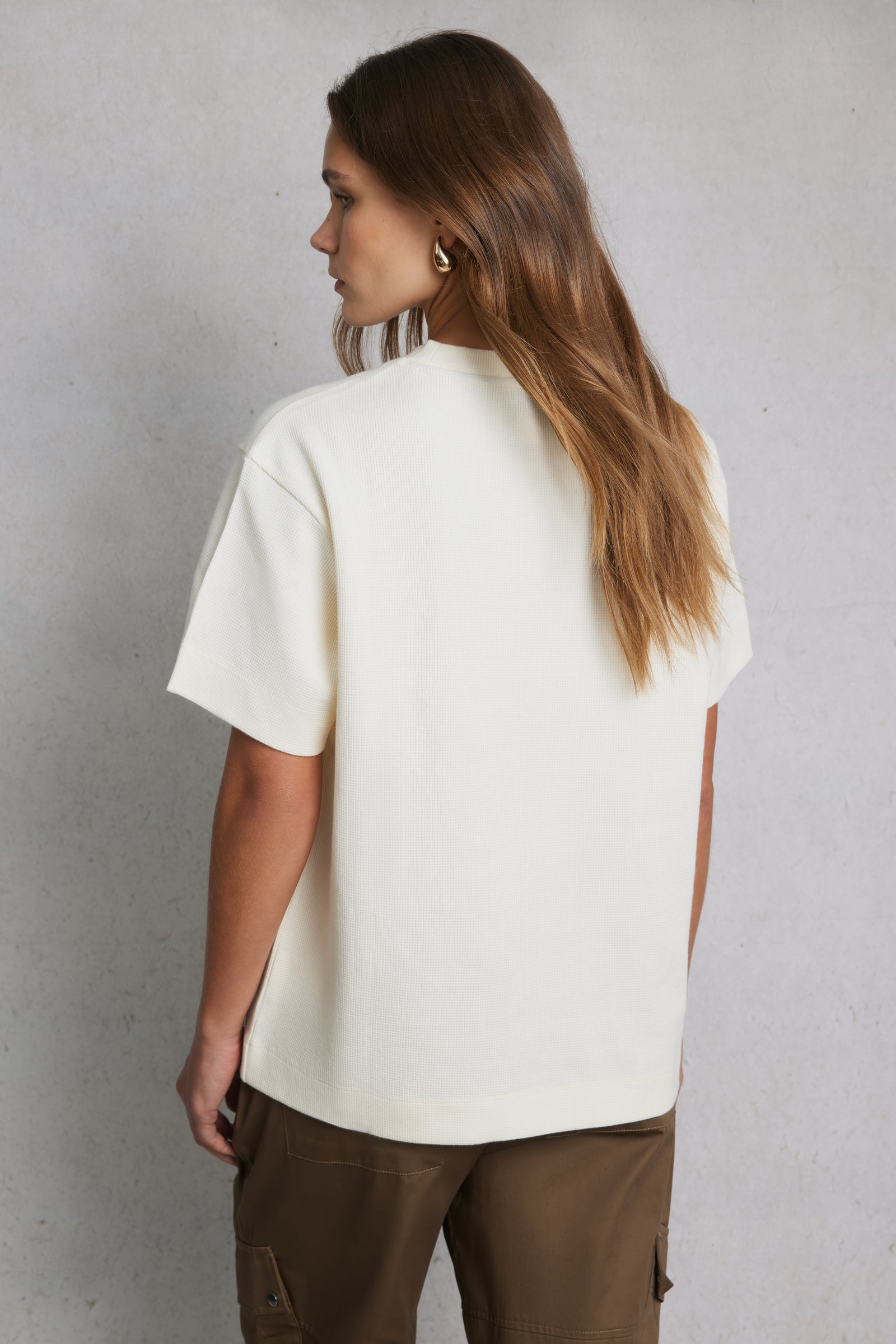 Waffle Boxy Tee Off White