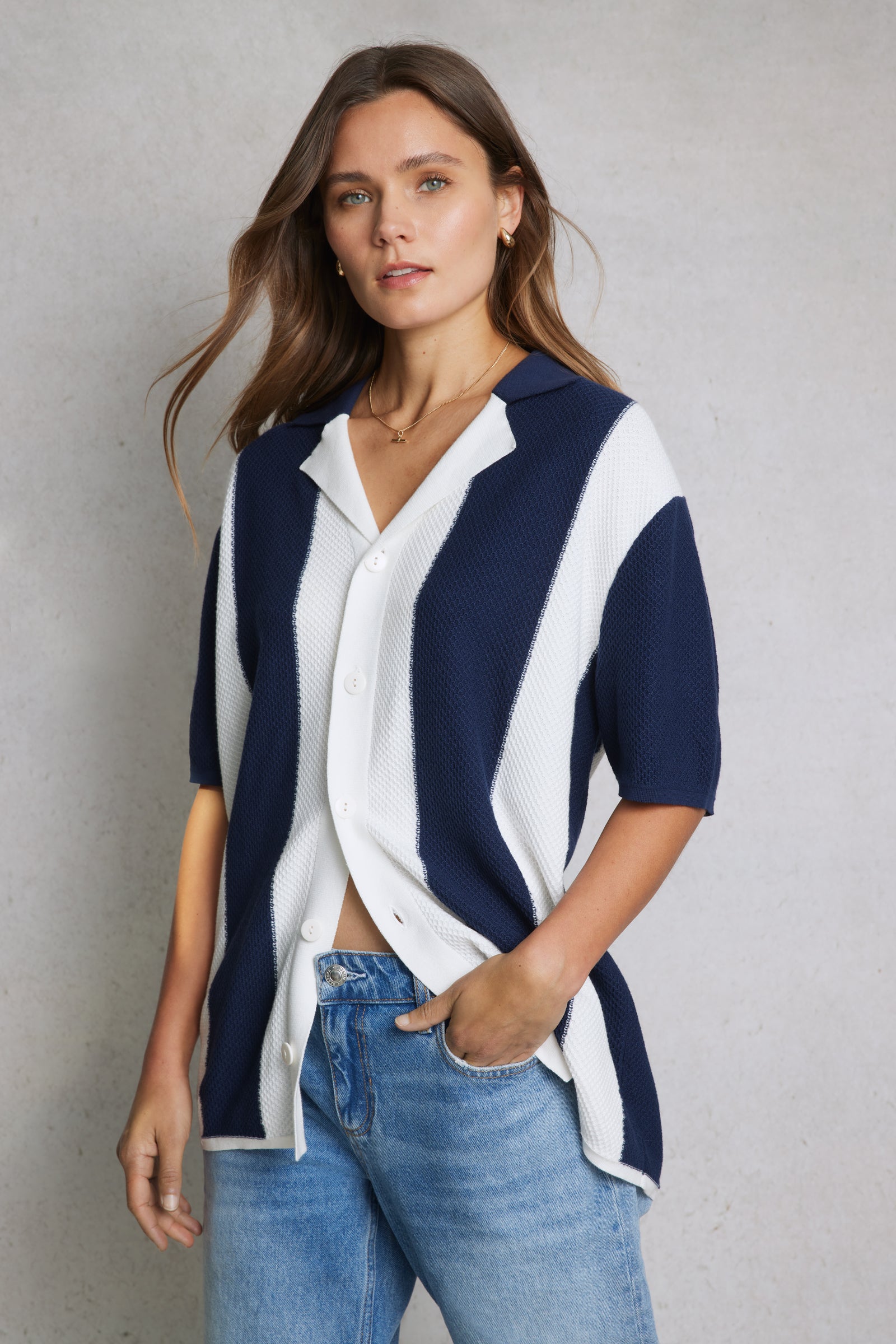 Striped Knit Shirt Navy