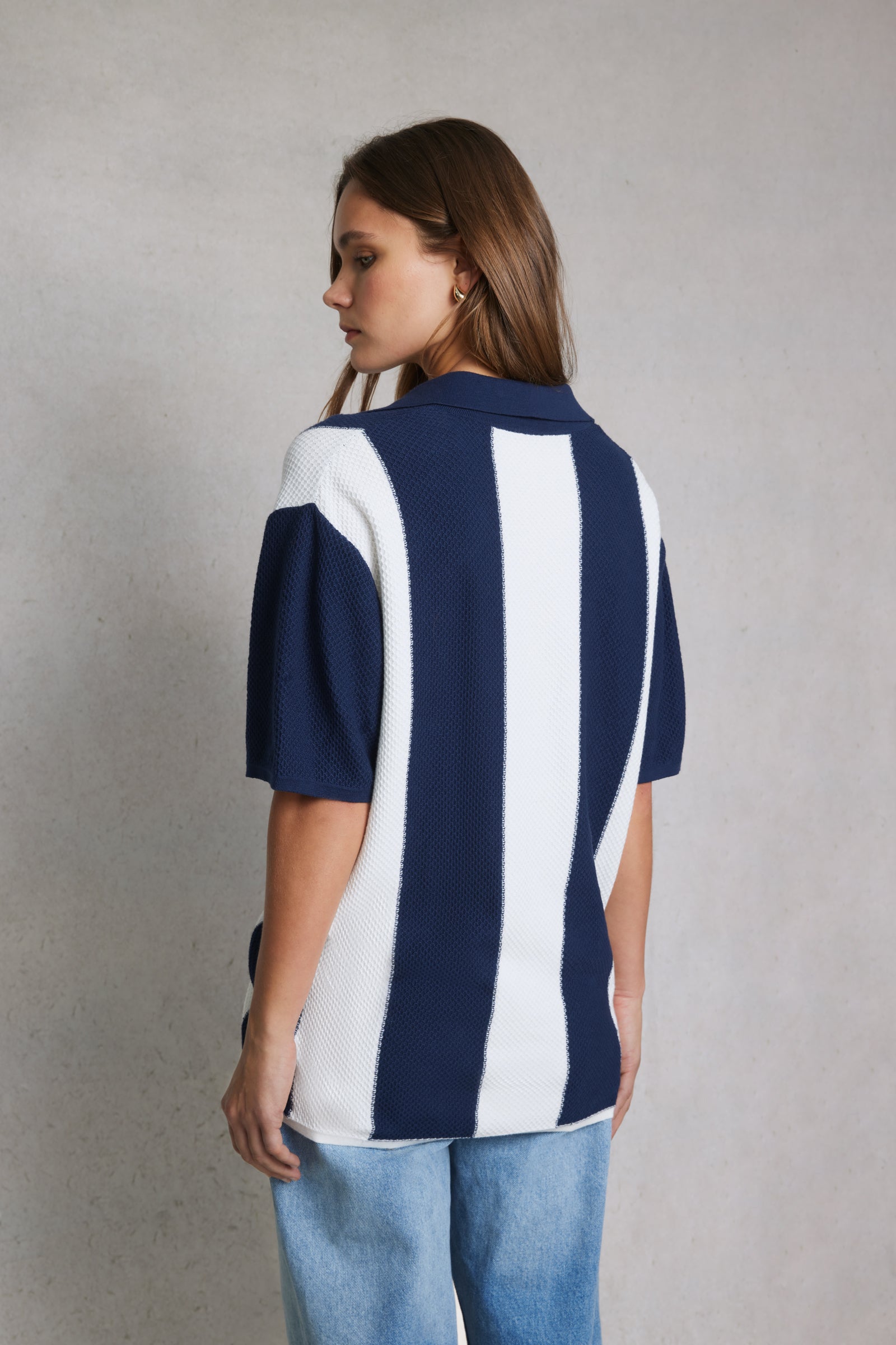 Striped Knit Shirt Navy