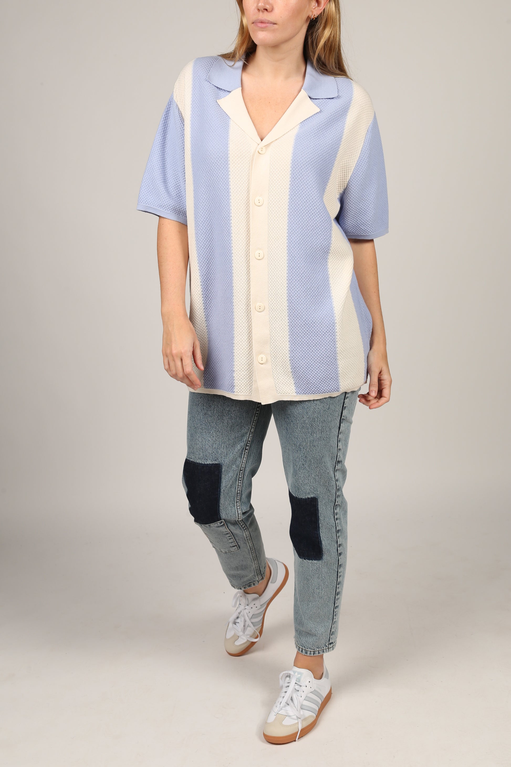 Striped Knit Shirt Light Blue