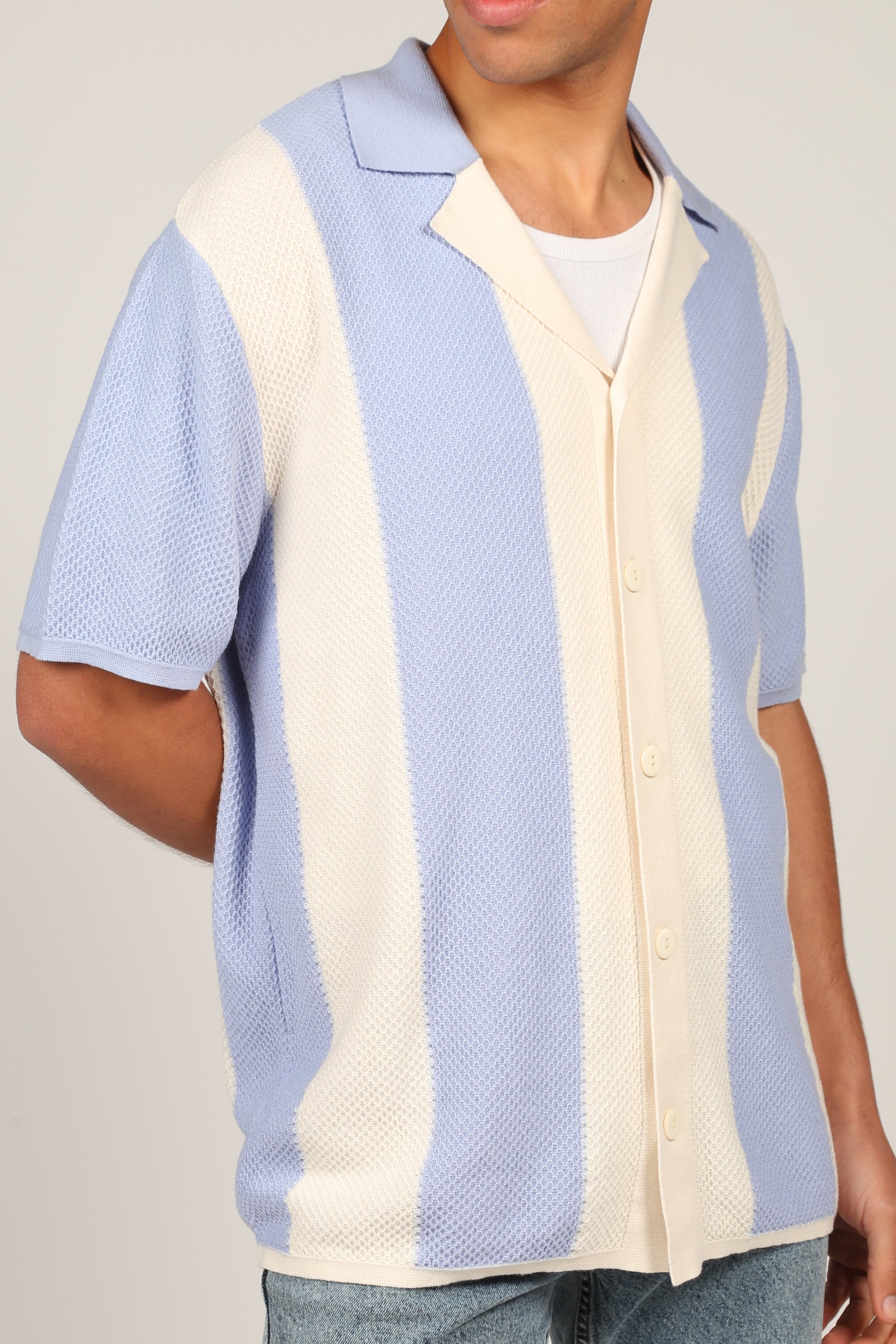 Striped Knit Shirt Light Blue