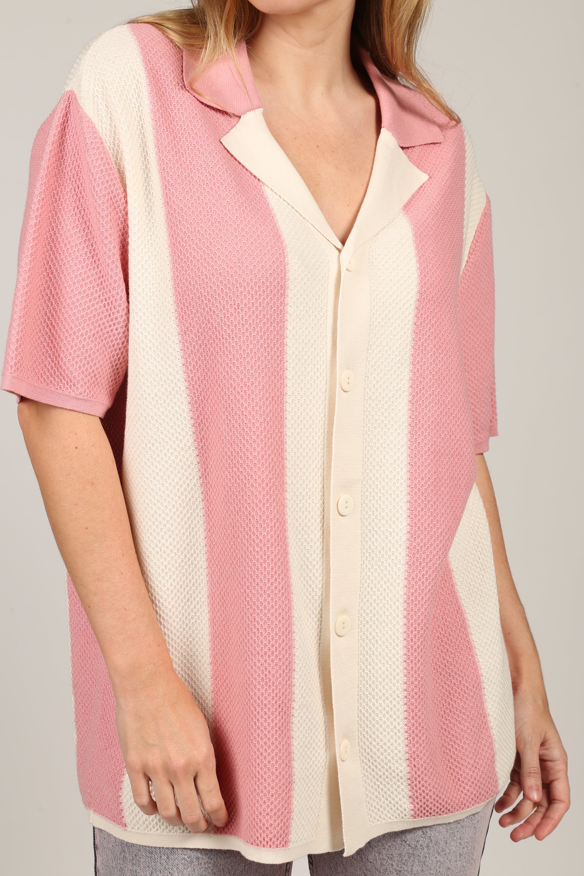 Striped Knit Shirt Pink