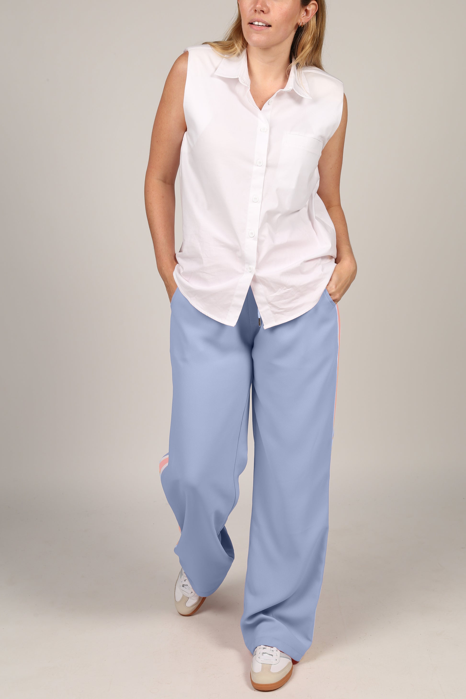 Side Stripe Trousers Light Blue