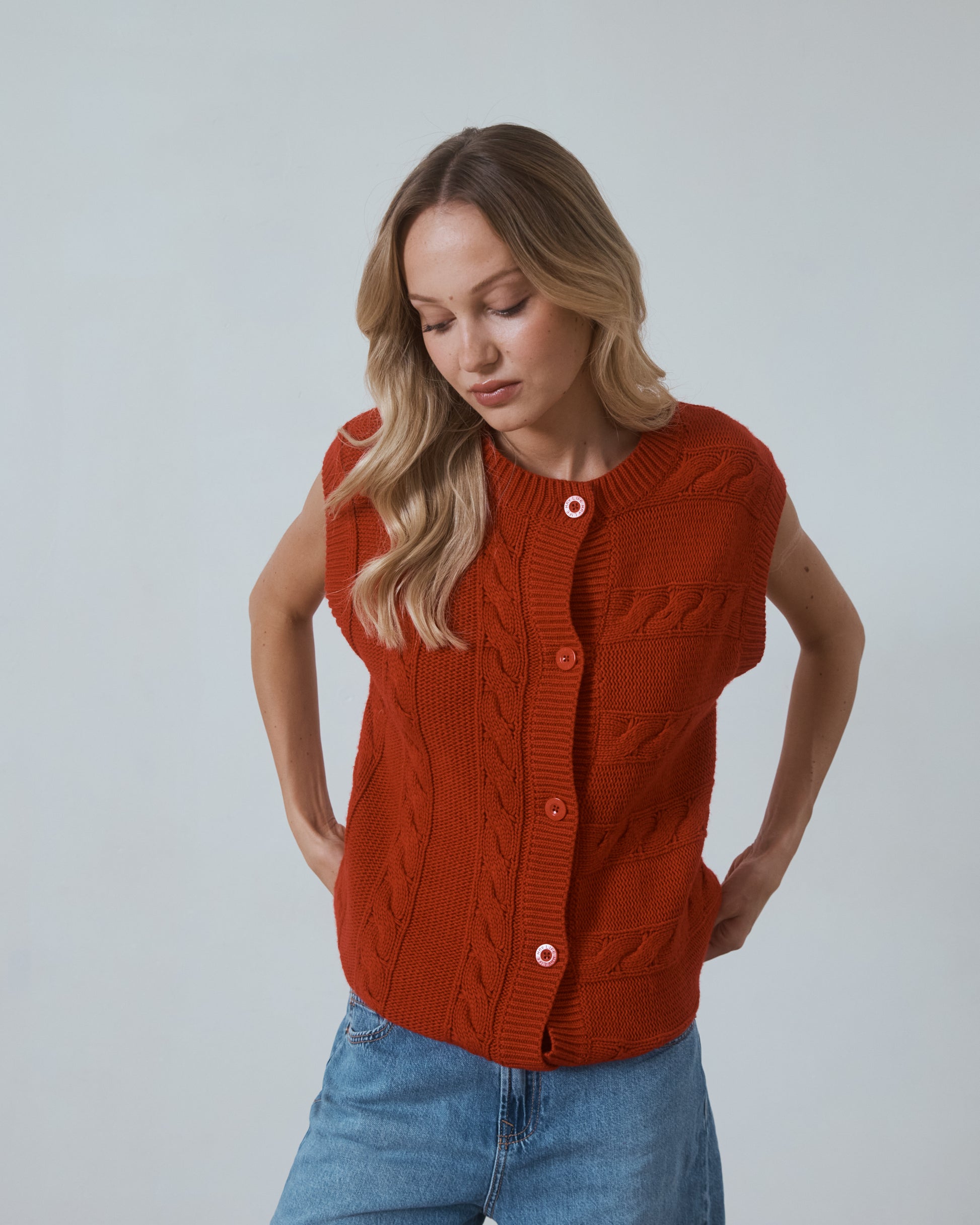 Pace Button Vest Cherry Red