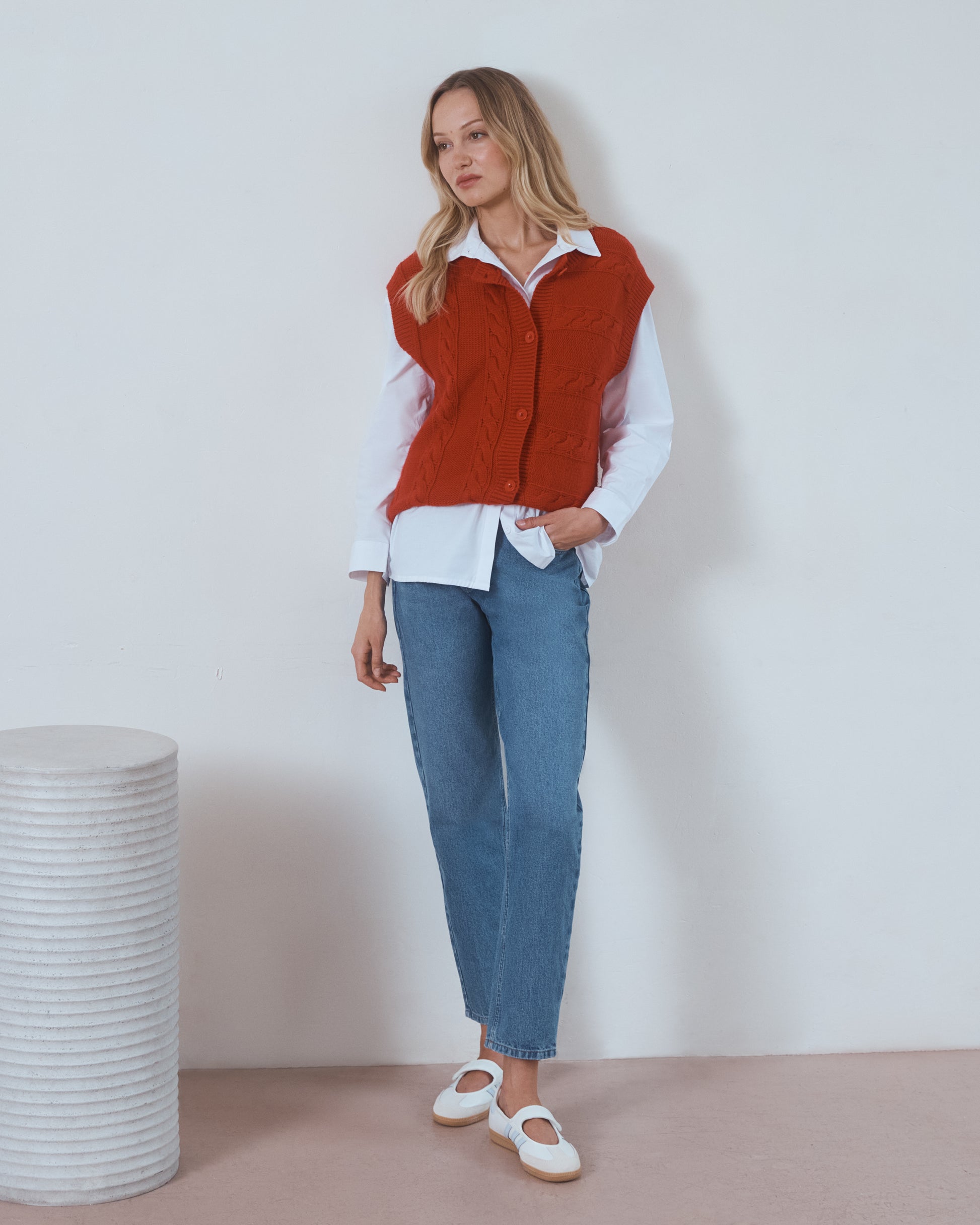 Pace Button Vest Cherry Red