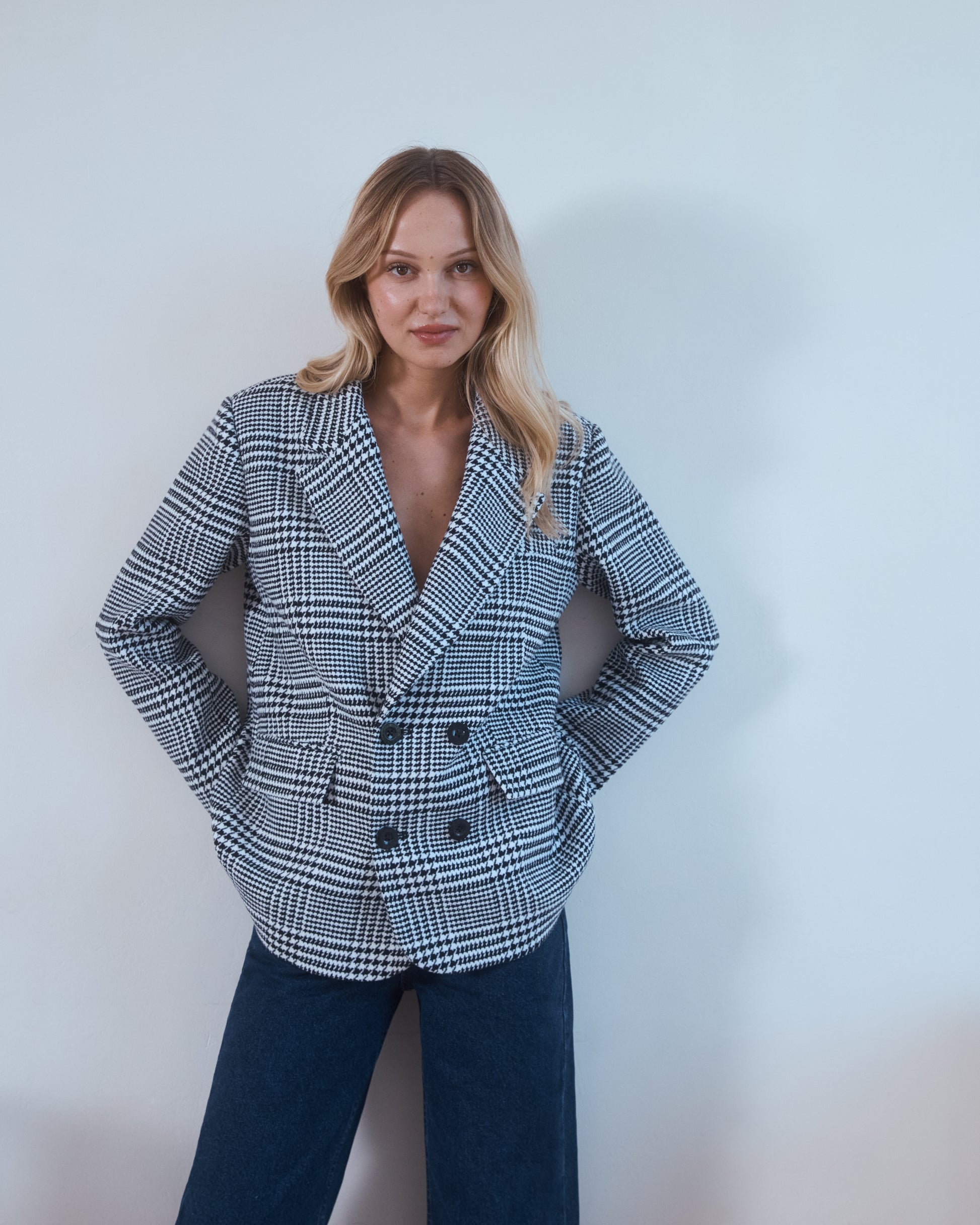 Double Breasted Check Blazer