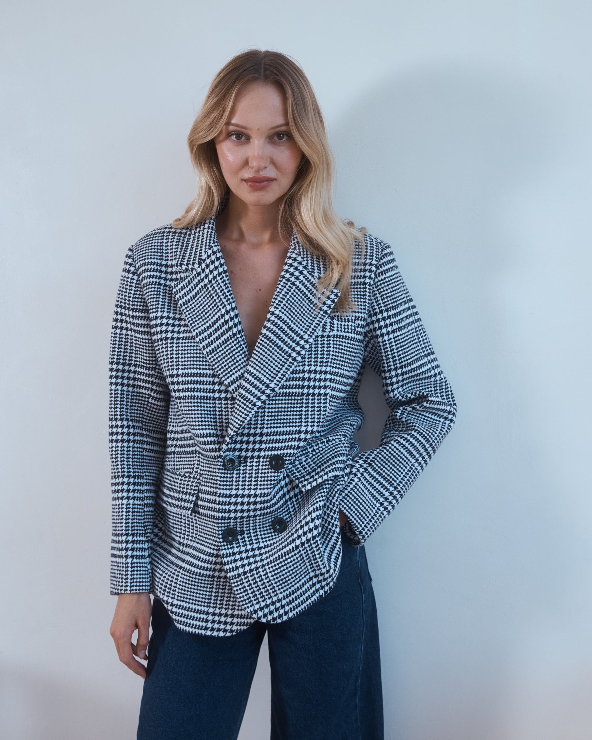 Double Breasted Check Blazer